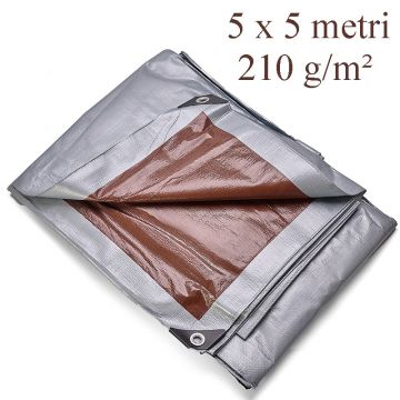 Prelata impermeabila 5x5 m, 210g/mp, PE, inele metalice 12 mm, rezistenta la inghet