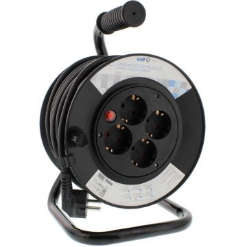 Prelungitor de Exterior cu Derulator, cu Termosiguranta si 4 Prize, IP20, Sectiune Cablu 3 x 1.5mm2, Lungime 25 m, Well