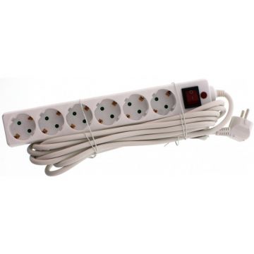 Prelungitor Electric cu Protectie La Supratensiune, 6 Prize Schuko, Lungime 5 m, Well