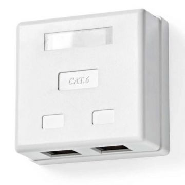 Priza de Perete U/TP Cat 6 2 x RJ45 Mama, Contacte aurite, Alb, Nedis