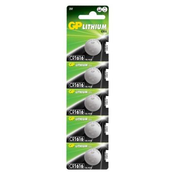 Set Baterii Tip Buton Litiu GP, 3 V, 16 x 1.6 mm, 5 Bucati