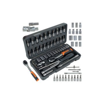 Set chei tubulare, 46 piese, otel crom-vanadiu, valiza compartimentata