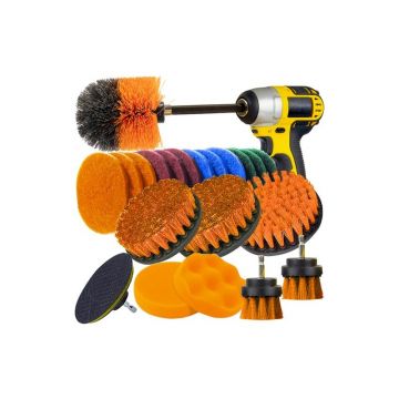 Set perii curatare pentru burghiu, 22 piese, prindere velcro, functie antiabraziva, rigiditate medie, nailon/burete