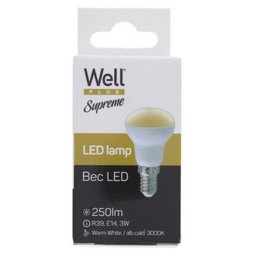 Spot cu Led Supreme Well, R39, E14, 3W / 25W, 250 lm, 25000 Ore, 3000K, Lumina Calda