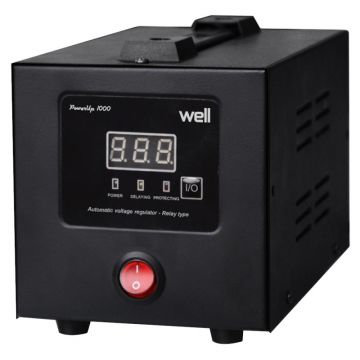 Stabilizator Automat de Tensiune cu Releu 1000 VA / 600 W, Negru, Well