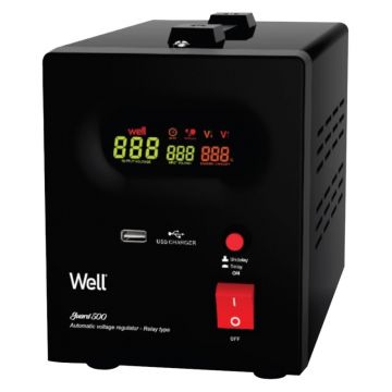 Stabilizator Automat de Tensiune cu Releu 500VA / 300W, Negru, Well