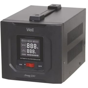 Stabilizator Automat de Tensiune cu Servo Motor 500VA/300W Well Strong, Negru