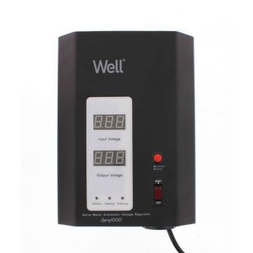 Stabilizator Automat de Tensiune cu Servo Motor Montabil pe Perete, 1000VA / 600W, Negru, Well