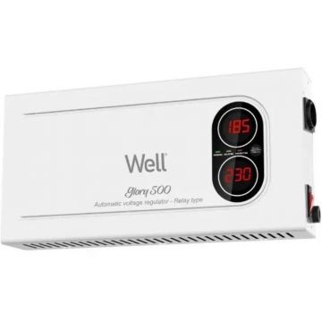 Stabilizator Automat de Tensiune Well Glory, cu Releu, 500VA/300W, Alb