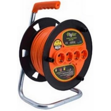 Derulator cu cablu 3 x 1,5 CUPRU, 20ML, 4-PRIZE SCHUKO cu siguranta termica, FS-MK2015