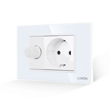 Intrerupator Mecanic cu Variator + Priza cu Rama din Sticla LUXION, Standard Italian, 3M