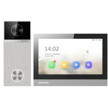 Kit videinterfon IP Hikvision DS-KIS613-S, 4MP, Wi-Fi 6, Bluetooth, suporta card Mifare, Audio, PoE, IP65