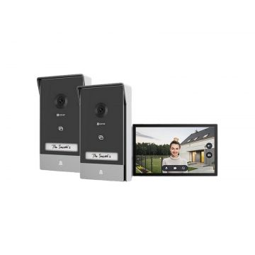 Kit videointerfon CS-HP7 (3MP,2-Entry Kit), Rezolutie 2K, TCP/IP Wi-Fi,  Monitor 7 inch, 2 posturi exterioare,  deblocare cu card RFID sau din aplicatie