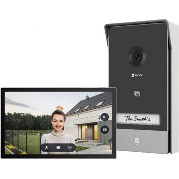 Kit videointerfon EZVIZ CS-HP7 (3MP) 2K, TCP/IP Wi-Fi, o familie, Monitor 7 inch, deblocare cu card RFID sau din aplicatie