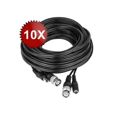 Pachet 10 x Cablu camere supraveghere BNC + 1 Alimentare 20 m
