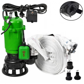 Pompa submersibila pentru apa murdara DDT Professional WQCD10-10-0.95F, 3100W, 25000 L h, 10 m cu cutit profesional + Furtun pompier cu cuple, 20 metri, 2 toli