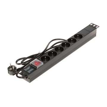Prelungitor 6 prize, 3680W, lungime cablu 1.8m, indicator luminos, compatibil cu rackuri 19 inch, SAF-PDU6-UK