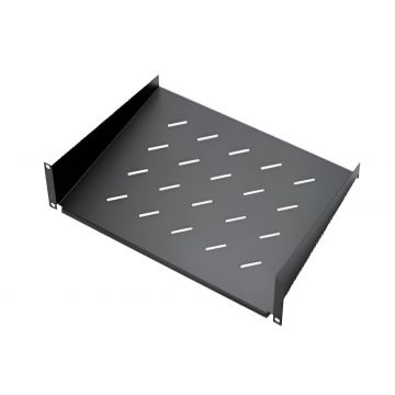 Raft fix 2U pentru rack 19 inch, capacitate 20 kg, otel laminat, prindere cu urechi, negru, SAF-FIX350-RK6002U