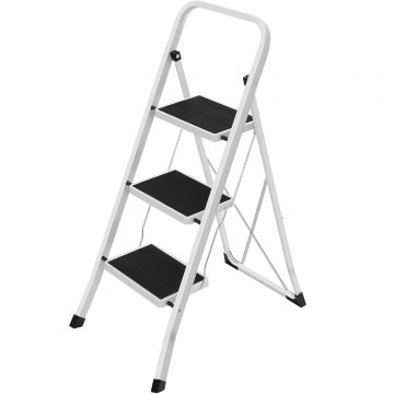 Scara pliabila cu 3 trepte, sarcina 150 kg, otel, 47x75x105 cm, alb si negru