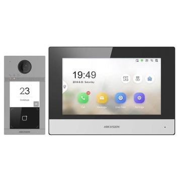 Set videointerfon Hikvision TCP/IP cu monitor 7 inch wireless KITVHIKIP-BL