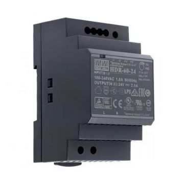 Sursa de alimentare ultra slim, 24V, 2.5A, montaj pe sina DIN, HDR-60-24