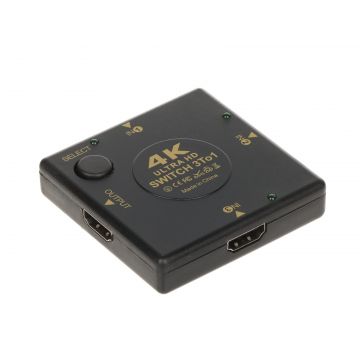 Switch HDMI Pawonik, 3 intrari, 1 iesire, 4K UHD, HDMI 1.4b, mod automat si manual, Plug & Play, HDMI-SW-3/1-V1.4B