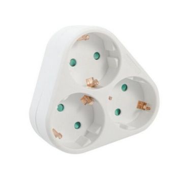 Triplu Stecher, 3500W, 16A, protectie copii, 3 prize Schuko, 1 stecher Schuko, Spacer, SPMS-3-WH