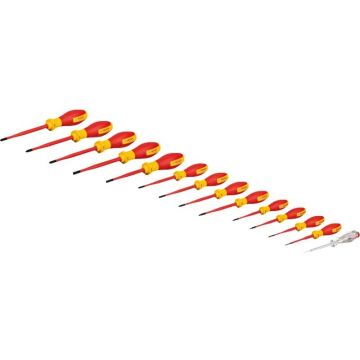 Bosch VDE screwdriver set PH/SL Professional, 14 pieces (red/yellow, 13 VDE screwdrivers, phase tester SL3, L-BOXX)