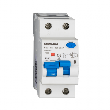 Intrerupator automat diferential, 1P+N, 6kA, B 20A, 30mA, tip A, SCHRACK AK668620