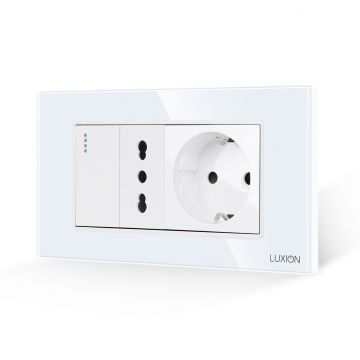 Intrerupator Simplu + Priza Ingusta + Priza Schuko cu Rama din Sticla LUXION, Standard Italian, 4M