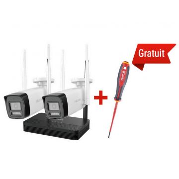 Kit supraveghere IP wireless 2 camere, 2MP, NVS si surubelnita VDE gratuita, Hikvision HiLook IKS-2042BH-PH/W + 4932478713