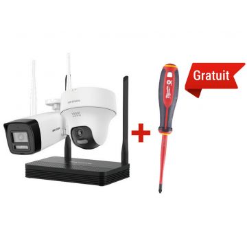 Kit supraveghere IP wireless 2 camere, 4MP, NVS si surubelnita VDE gratuita, Hikvision HiLook IKS-2044BTH-PH/W + 4932478726
