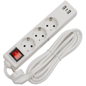 PRELUNGITOR 3 PRIZE CU INTRERUPATOR SI USB 3M