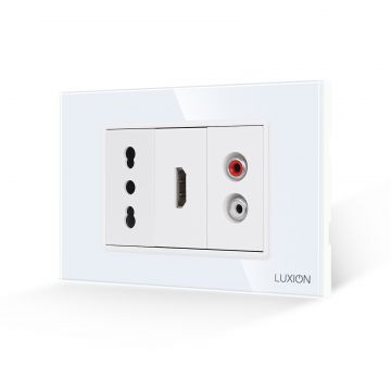 Priza Ingusta + HDMI + Audio cu Rama Din Sticla LUXION, Standard Italian, 3M