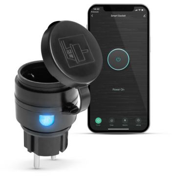 Priza Inteligenta Pentru Exterior Wi-Fi  IPX4  Amazon Alexa Google Home Siri IFTTT Negru