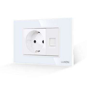 Priza Schuko + Priza Internet cu Rama din Sticla LUXION, Standard Italian, 3M