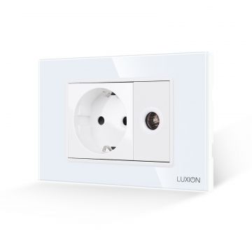 Priza Schuko + Priza TV cu Rama din Sticla LUXION, Standard Italian, 3M