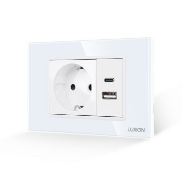 Priza Schuko si USB A+C cu Rama din Sticla LUXION, Standard Italian, 3M