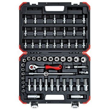 Red Socket set 3/8 , 59 pieces (red / black, with Shift-gun, SW 6mm - 24mm)