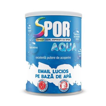 Vopsea acrilica, pentru lemn / metal, pe baza de apa, lucioasa, interior / exterior, 0.7 L, alb, Spor Aqua