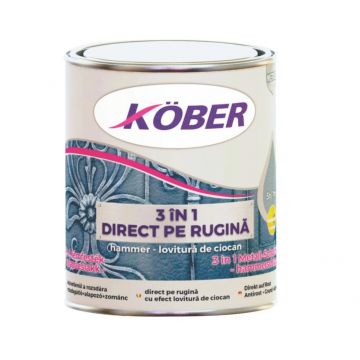 Vopsea alchidica, pentru metal, 0.75 L, negru, 3 in 1, interior / exterior, Hammer - lovitura de ciocan, Kober