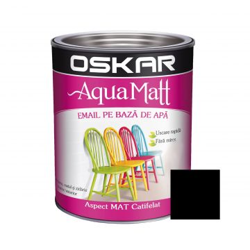 Vopsea pentru lemn / metal, interior / exterior, pe baza de apa, negru, 0.6 L, Oskar Aqua Matt