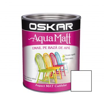 Vopsea pentru lemn sau metal, interior sau exterior, pe baza de apa, alb contemporan, 0.6 L, Oskar Aqua Matt