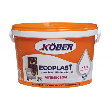 Vopsea lavabila, interior, alb, antimucegai, 3 L, Ecoplast, Kober