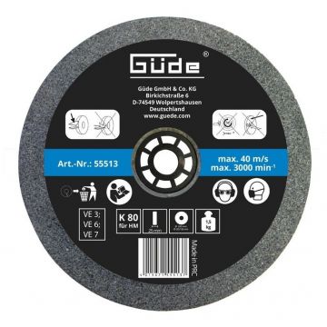 Disc abraziv pentru polizor de banc Guede GUDE55513, Ø200x25x32 mm, granulatie K80
