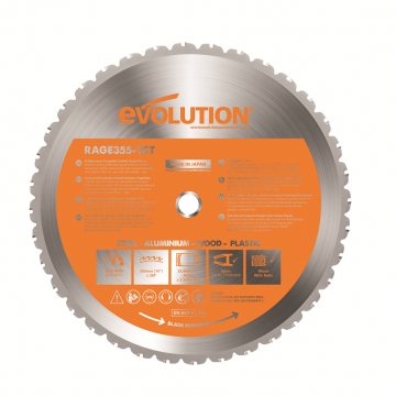 Disc pentru fierastrau circular, taiere multifunctionala Evolution EVORAGEBLADE355MULTI-1268, Ø355 x 25.4 mm, 36 dinti