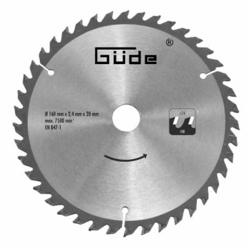 Disc pentru fierastrau circular, taiere lemn Gude 58171, O160x20 mm, 24 dinti