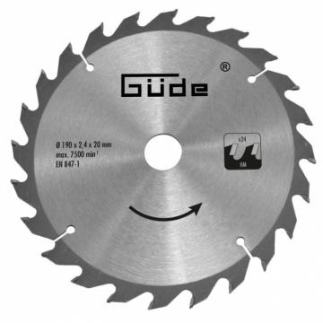 Disc pentru fierastrau circular, taiere lemn Guede 58172, O190x20 mm, 24 dinti