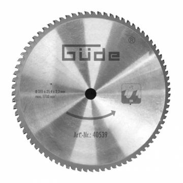 Disc pentru fierastrau circular, taiere metal Gude 40539, O355 x 25.4 mm, 72 dinti