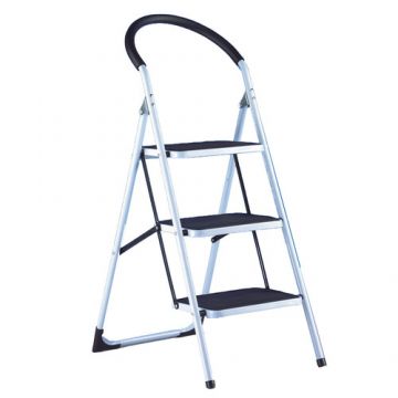 Scara Pliabila Metal Bigshot™, 3 Trepte Late, Max. 100 Kg, Alb-Negru